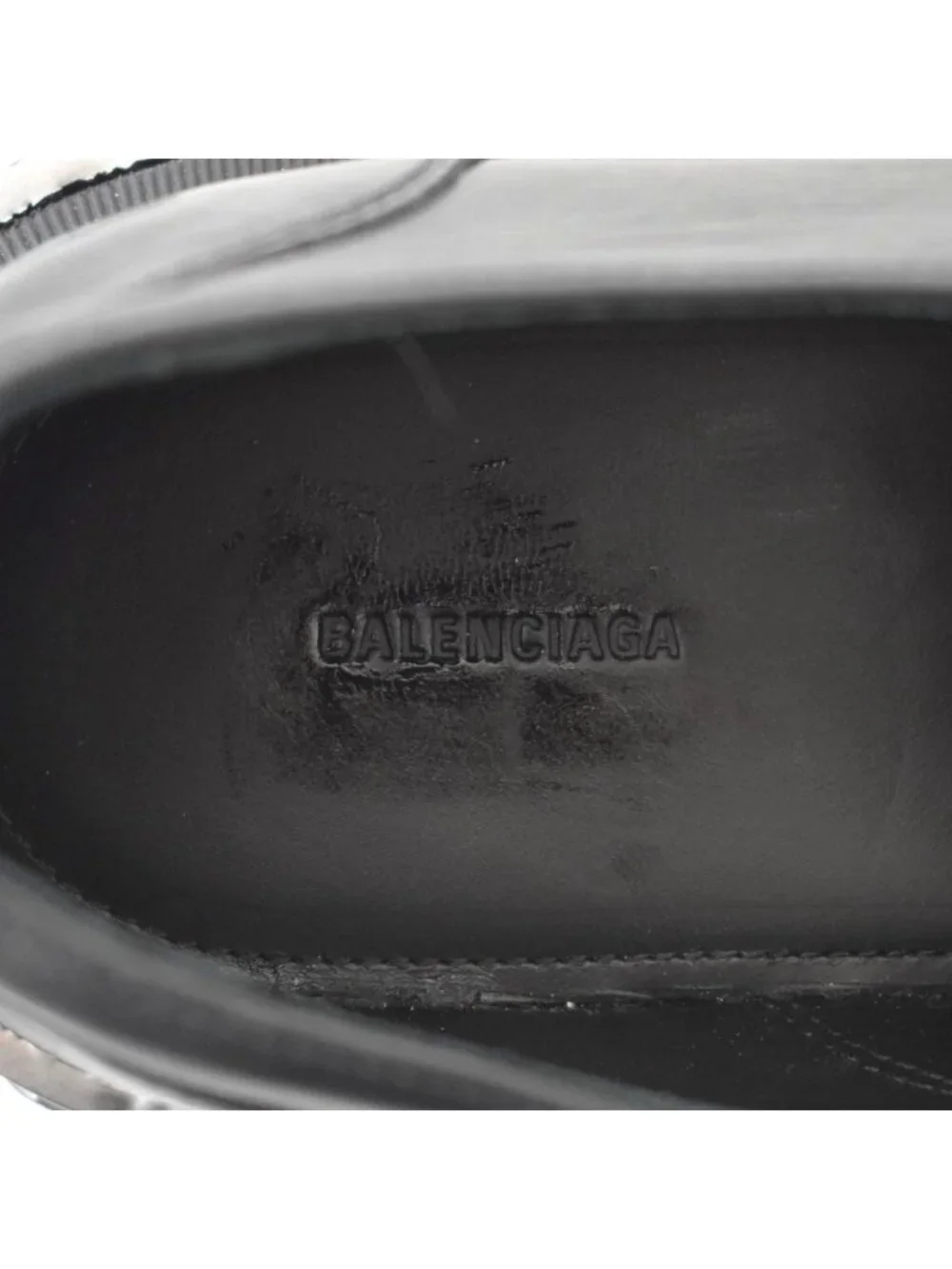Balenciaga Tractor Loafer Logo Plate Distressed Leather Black